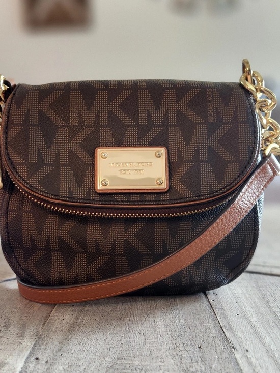Michael Kors Handbags - Michael Kors Brown MK Logo Crossbody with Gold Hardware NWOT